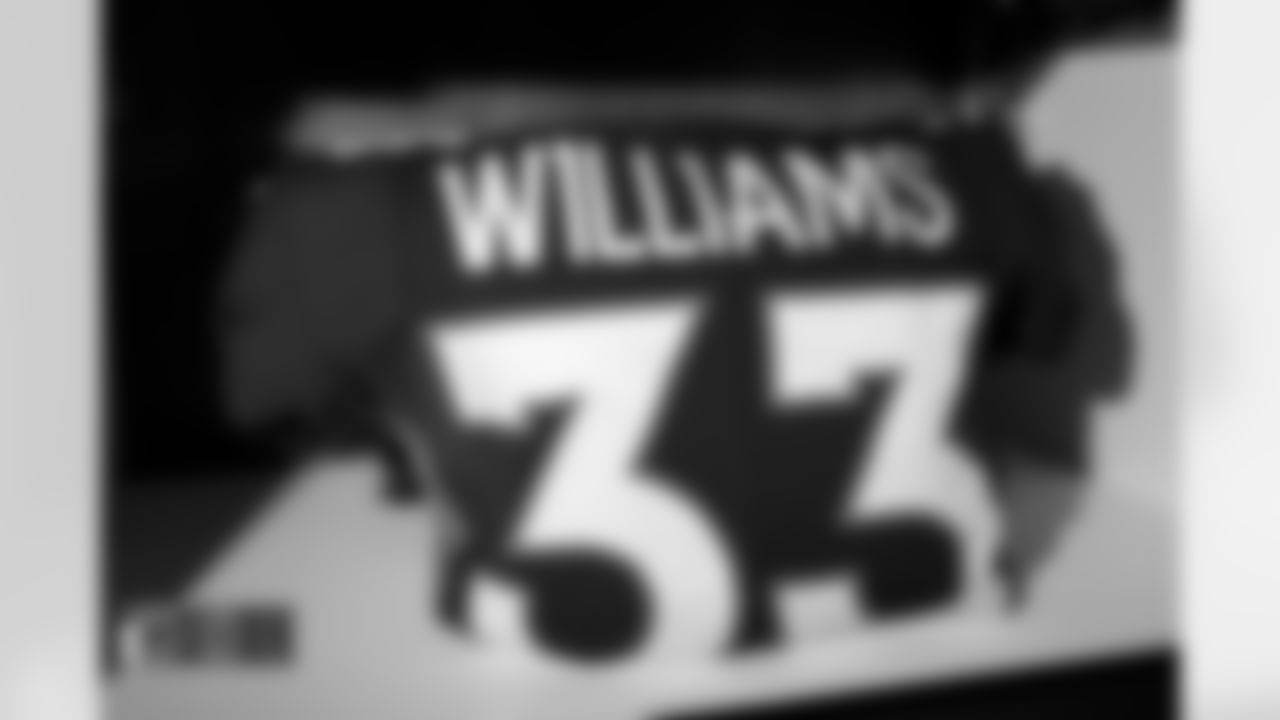 Javonte Williams' jersey in the locker room before the Broncos' Week 3 game against the San Francisco 49ers at Empower Field at Mile High in Denver, Colorado on September 25, 2022. (Photo by Ben Swanson)