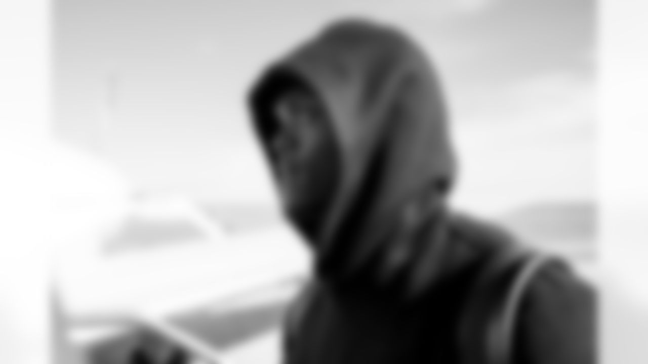 Darius Phillips on the tarmac at Denver International Airport on October 16, 2022 during the team's travel to Los Angeles for a Week 6 game against the Chargers. (Photo by Ben Swanson)