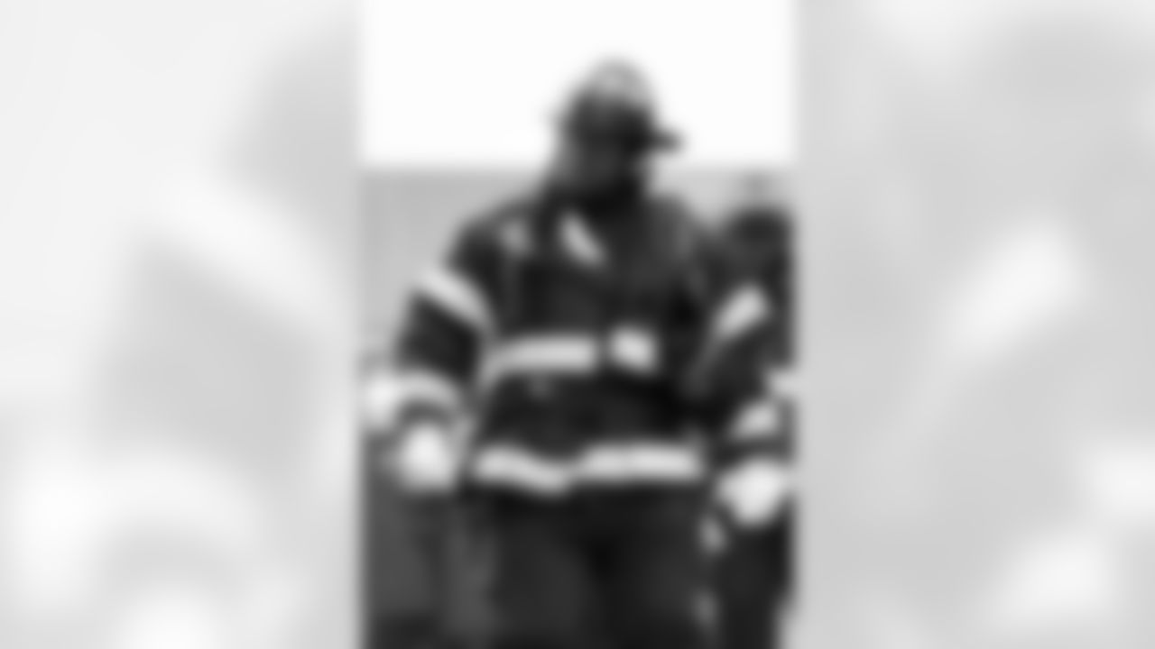Cameron Fleming visits the Denver Fire Academy on November 2, 2021 in recognition of First Responders Appreciation Day.