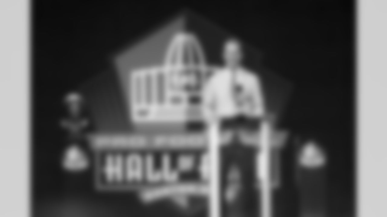 Former Broncos quarterbacks John Lynch and Peyton Manning unveil their Pro Football Hall of Fame busts and give their speeches as they are enshrined in the Hall of Fame in Canton, Ohio on August 8, 2021.