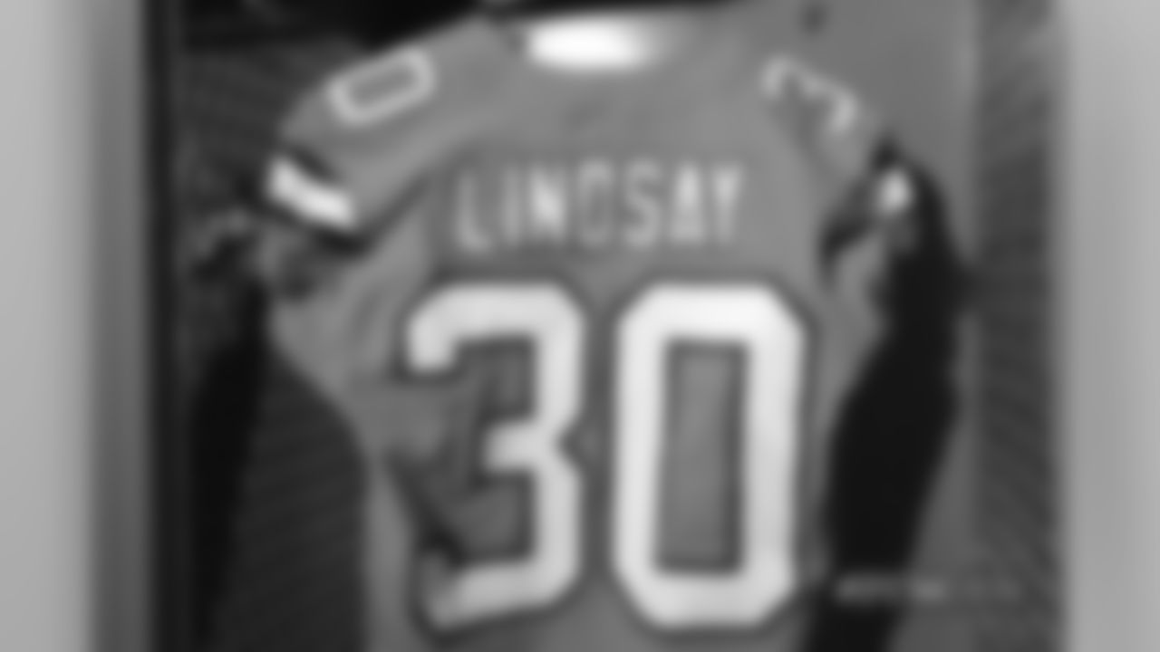 A close-up look at the Broncos' Color Rush jerseys during a photoshoot on November 20, 2018.