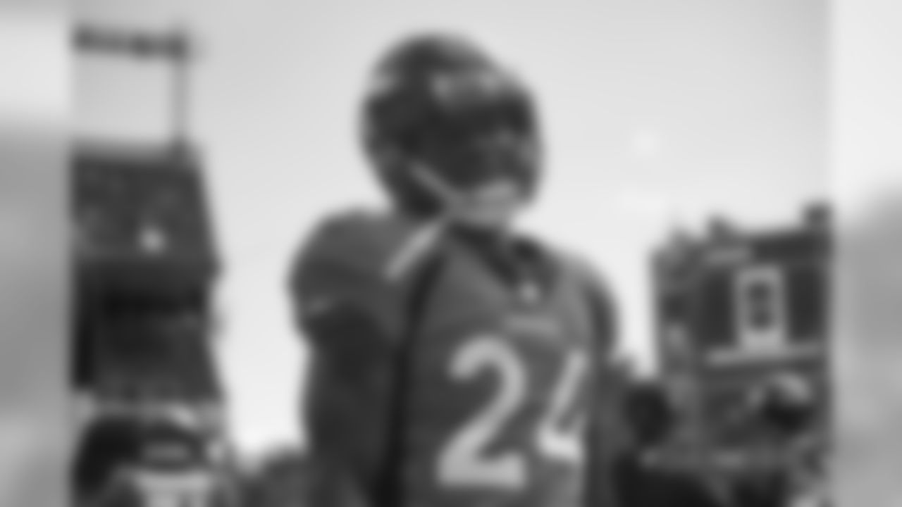Adam Jones during pregame warmups before the Broncos' game against the Oakland Raiders at Broncos Stadium at Mile High on September 16, 2018.
