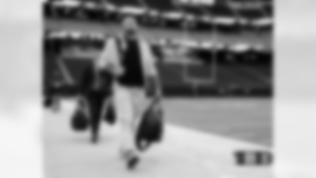 Dalton Risner during player arrivals before the Broncos' Week 4 game against the Las Vegas Raiders at Allegiant Stadium in Las Vegas, Nevada on October 2, 2022. (Photo by Gabriel Christus)