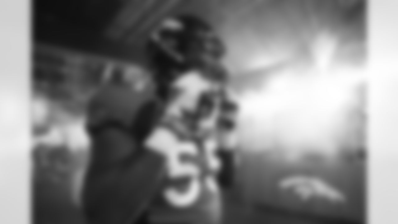 Denver Broncos linebacker Bradley Chubb (55) during introductions against the Los Angeles Rams during the game at Broncos Stadium at Mile High in Denver, Colorado, October 14, 2018.
Photo by Gabriel Christus