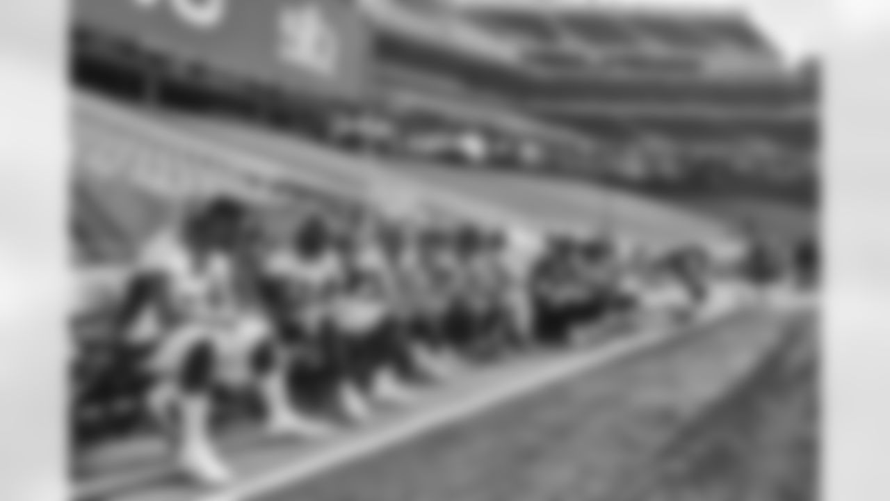 Players gather for the team photo during the Broncos' walkthrough before Super Bowl 50 on February 6, 2016. (Photo by Eric Lars Bakke/ Denver Broncos)