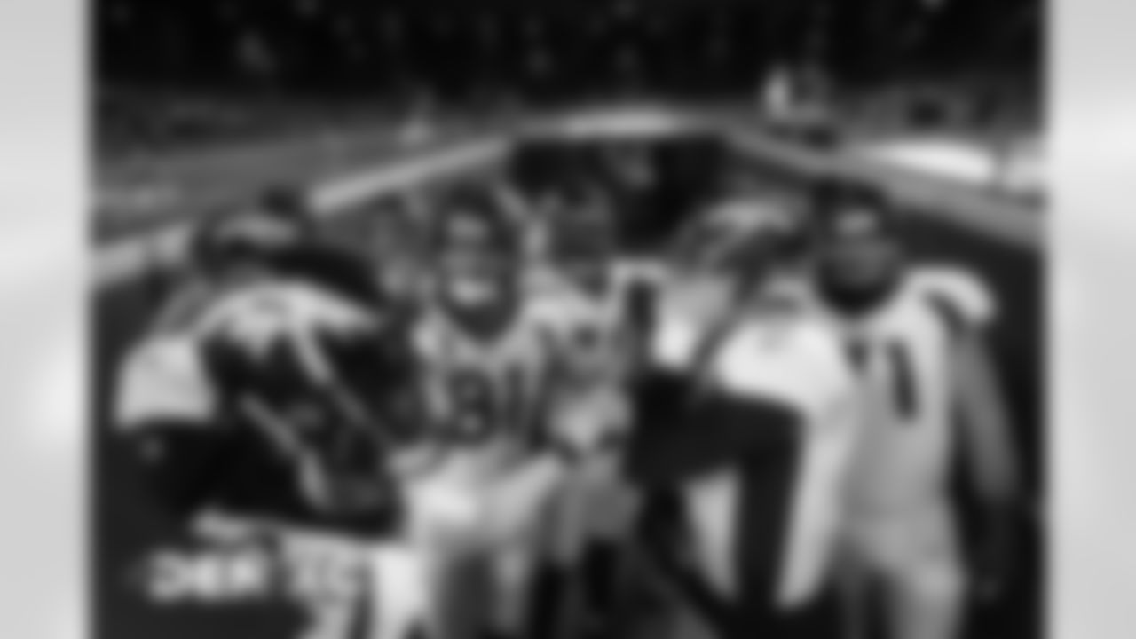Members of the offense before the Broncos' Week 13 game against the Kansas City Chiefs at Arrowhead Stadium in Kansas City, Missouri. (Photo by Gabriel Christus)
