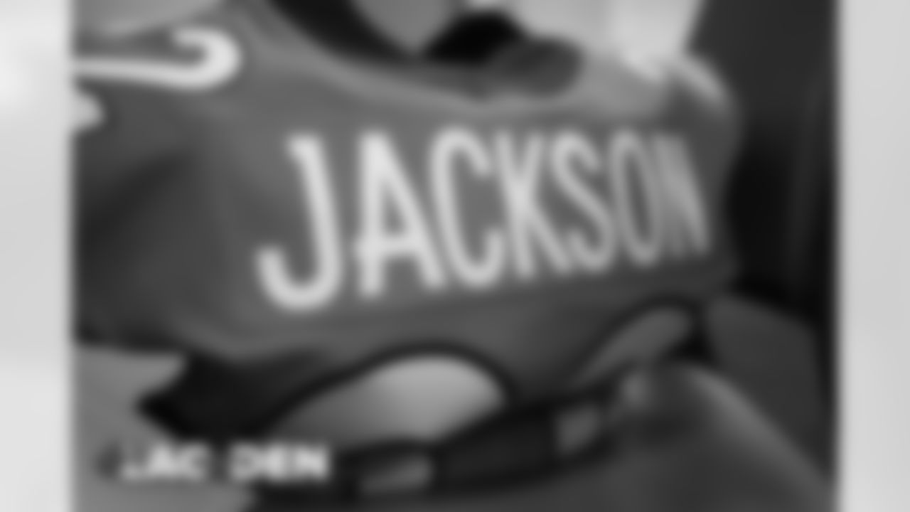 Kareem Jackson's jersey in the locker room before the Broncos' Week 8 game against the Los Angeles Chargers at Empower Field at Mile High on November 1, 2020. (Photo by Ben Swanson)