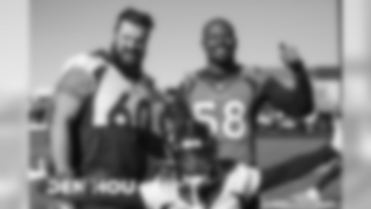 Connor McGovern, Von Miller and Diontae Spencer after practice on December 6, 2019. (Photo by Ben Swanson)