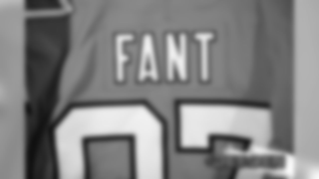 A preview of Noah Fant's Color Rush jersey during a photoshoot ahead of the team's Week 16 game against the Lions on December 18, 2019 at UCHealth Training Center. (Photo by Ben Swanson)