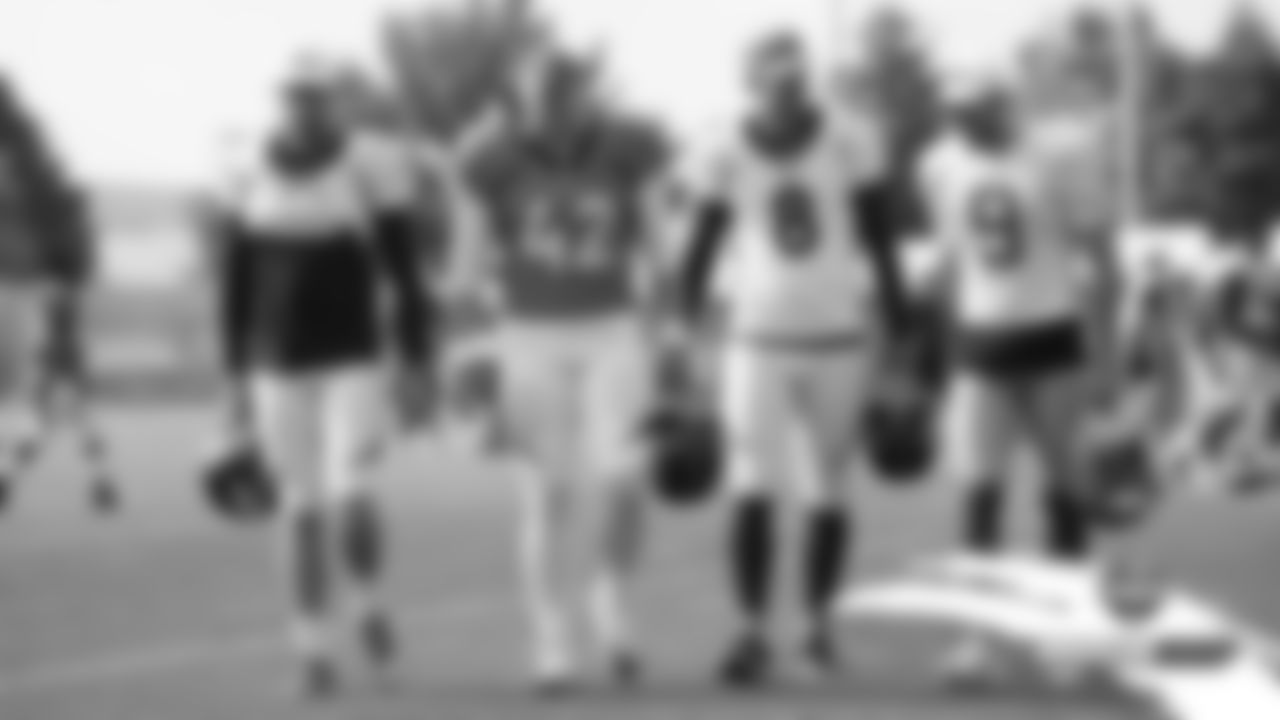 Colby Wadman, Casey Kreiter, Brandon McManus and San Francisco 49ers placekicker Robbie Gould (9) at a joint practice with the San Francisco 49ers on the 19th day of training camp on August 16, 2019.