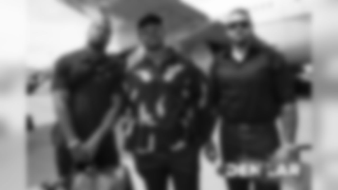 Bradley Chubb, Von Miller and Derek Wolfe board the plane at Signature Aviation in Denver, Colorado, August 23, 2019.
Photo by Gabriel Christus