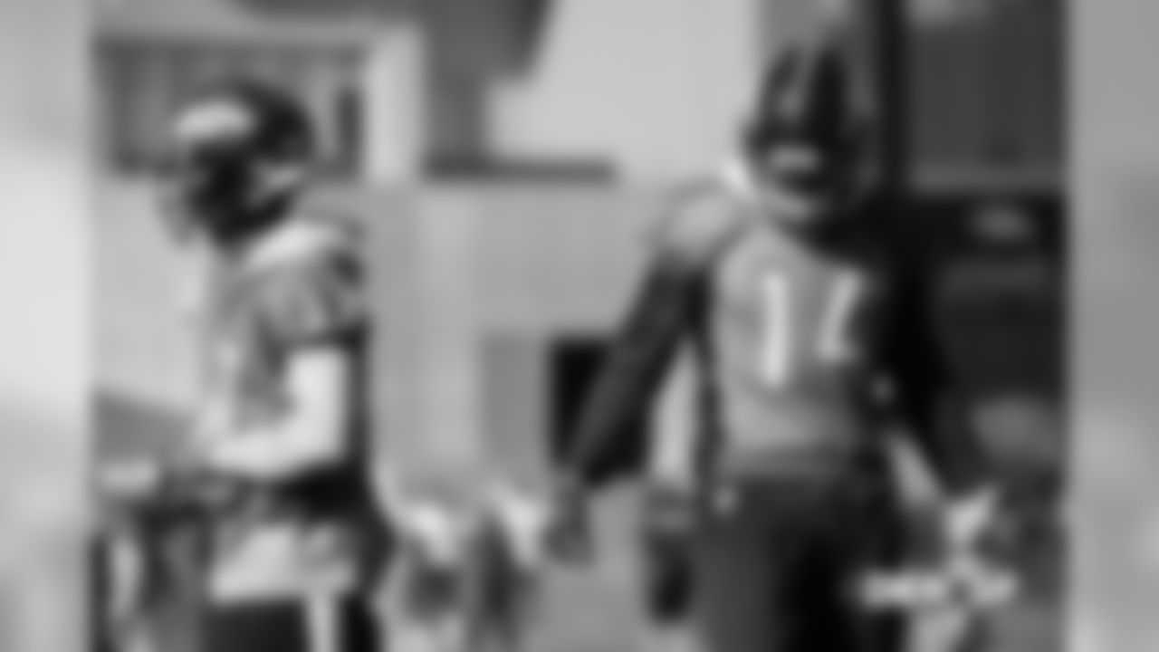 DaeSean Hamilton and Courtland Sutton during practice at UCHealth Training Center on December 7, 2018.