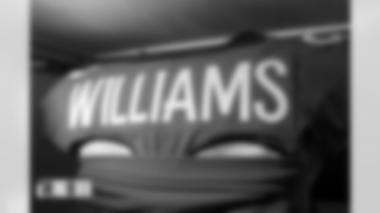 DeShawn Williams's jersey in the locker room before the Broncos' Week 5 game against the Indianapolis Colts at Empower Field at Mile High in Denver, Colorado on October 6, 2022. (Photo by Ben Swanson)
