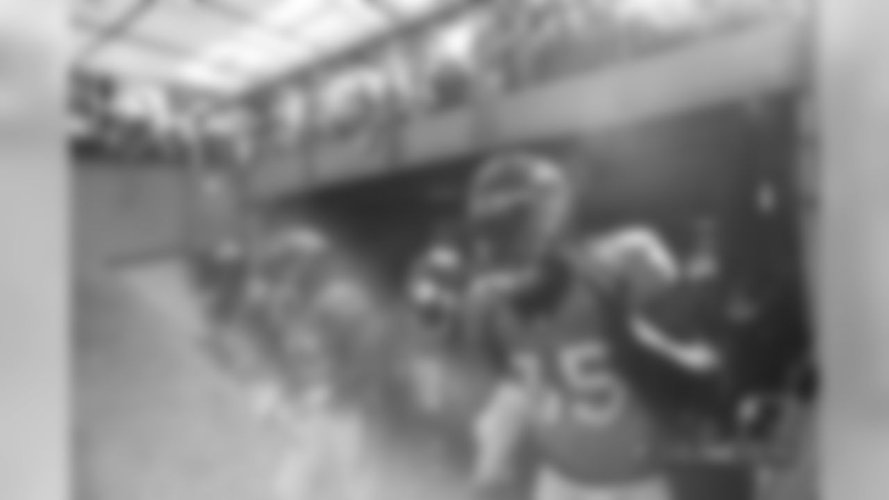 Dymonte Thomas in the tunnel during player introductions before the Broncos' game against the Oakland Raiders at Broncos Stadium at Mile High on September 16, 2018.