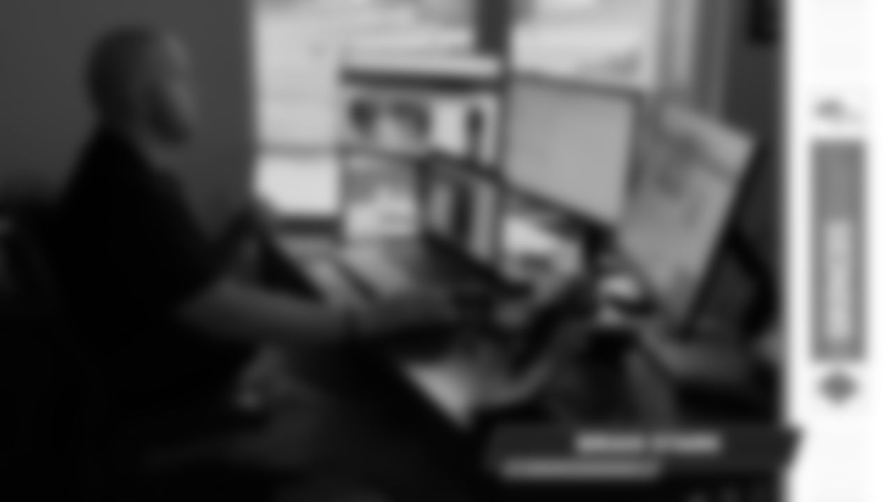 A view of Director of College Scouting Brian Stark in his home setup for the 2020 NFL Draft.