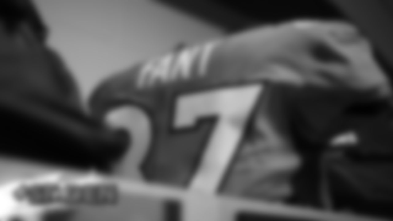 Noah Fant's jersey inside the locker room before the Broncos' preseason game against the San Francisco 49ers on August 19, 2019 at Broncos Stadium at Mile High in Denver, Colorado.