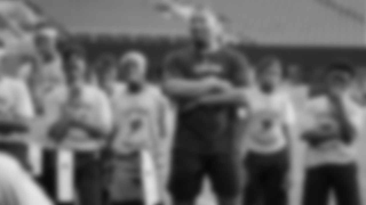 Bradley Chubb hosts a youth football camp along with his brother and his parents at Mercedes-Benz Stadium in Atlanta on June 30, 2019.