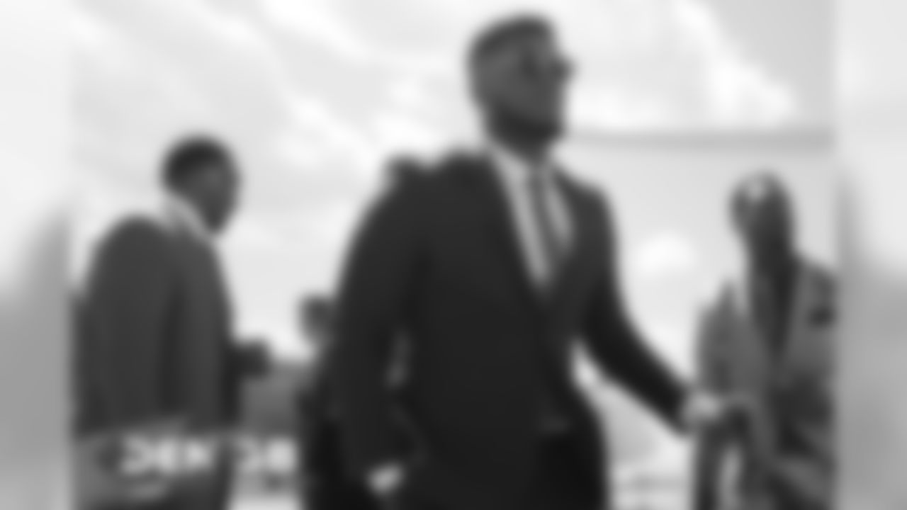Keishawn Bierria on the tarmac at Denver International Airport during the team's travel to Wisconsin on September 8, 2019 ahead of their Week 3 game against the Green Bay Packers. (Photo by Ben Swanson)