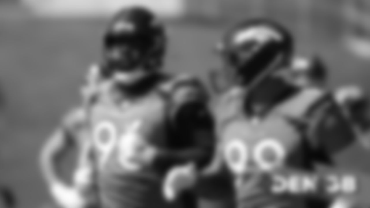 Shelby Harris and Adam Gotsis during the Broncos' practice on September 20, 2019.