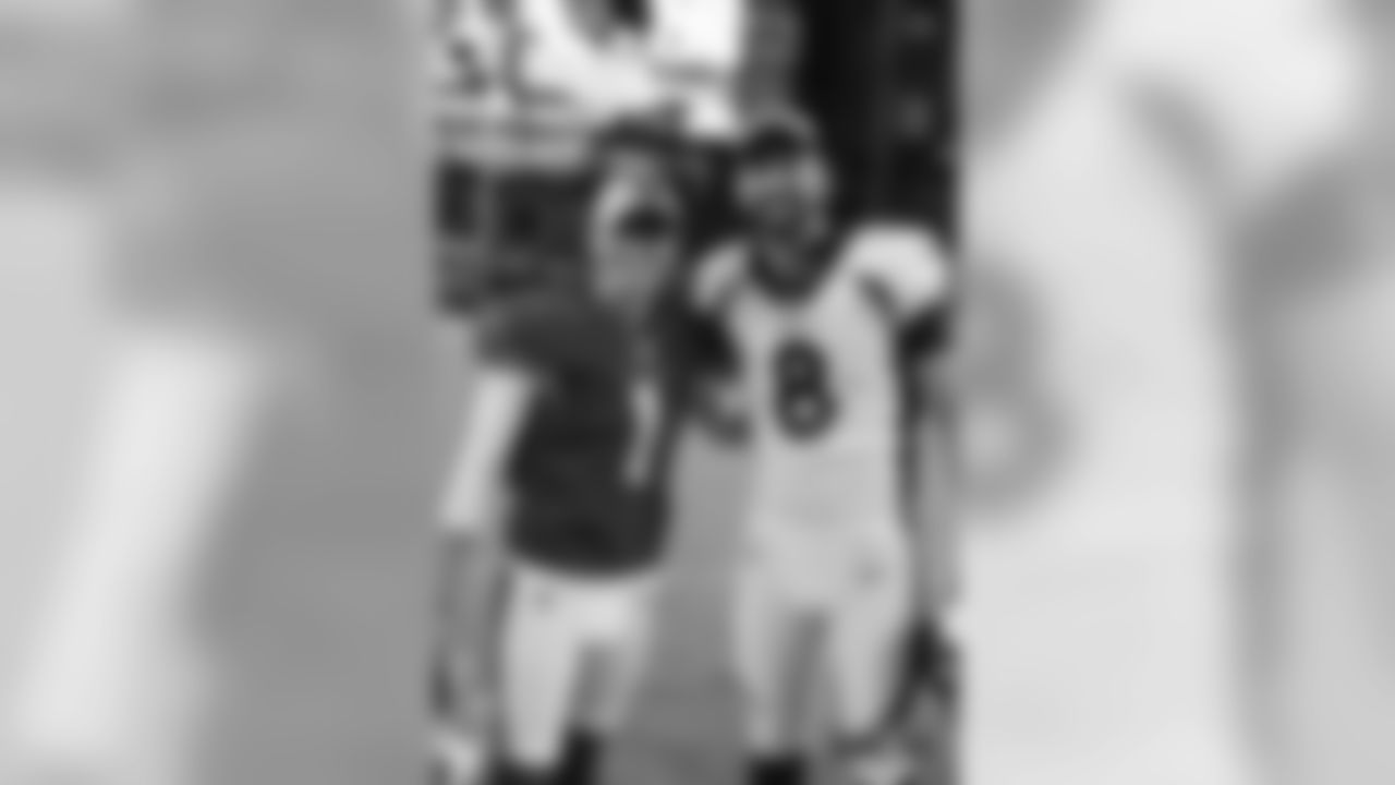Brandon McManus and Cardinals kicker Matthew McCrane after the Broncos' preseason game against the Arizona Cardinals on August 30, 2018.