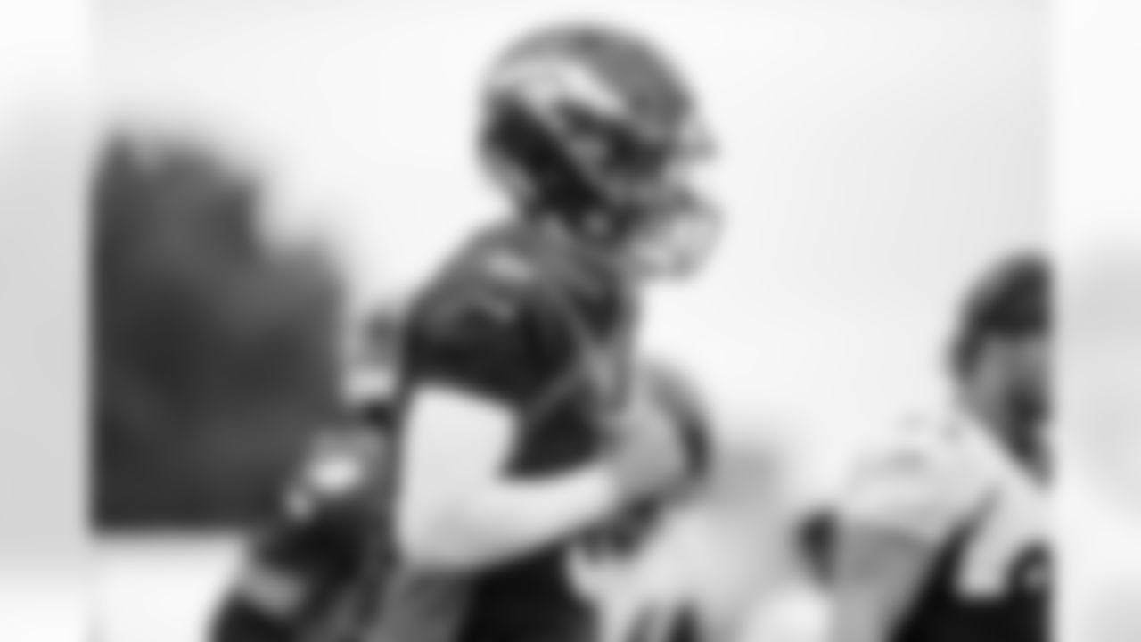 Drew Lock during practice on Day 17 of training camp at UCHealth Training Center on August 19, 2021. (Photo by Ben Swanson)