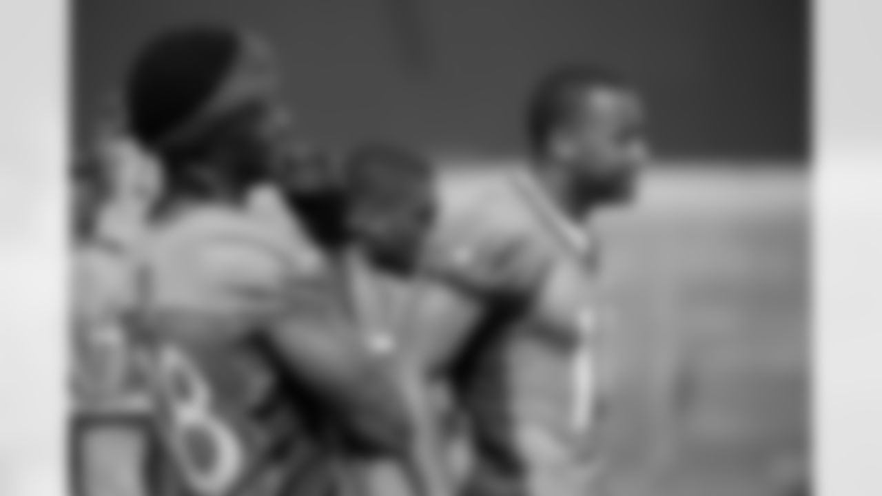 Receivers Demaryius Thomas and Courtland Sutton participate in on-field work during Phase II of the offseason program.