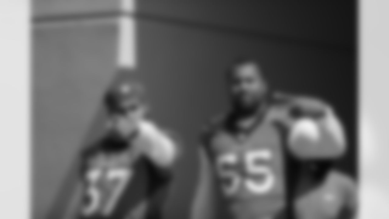 P.J. Locke and Bradley Chubb during practice on Thursday, September 9, 2021 at UCHealth Training Center in Englewood, Colorado.
Photo by Gabriel Christus