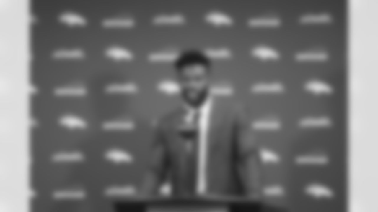 Emmanuel Sanders talks at a press conference announcing his retirement on Wednesday, September 7, 2022 at UCHealth Training Center in Englewood, Colorado.
Photo by Gabriel Christus/Denver Broncos