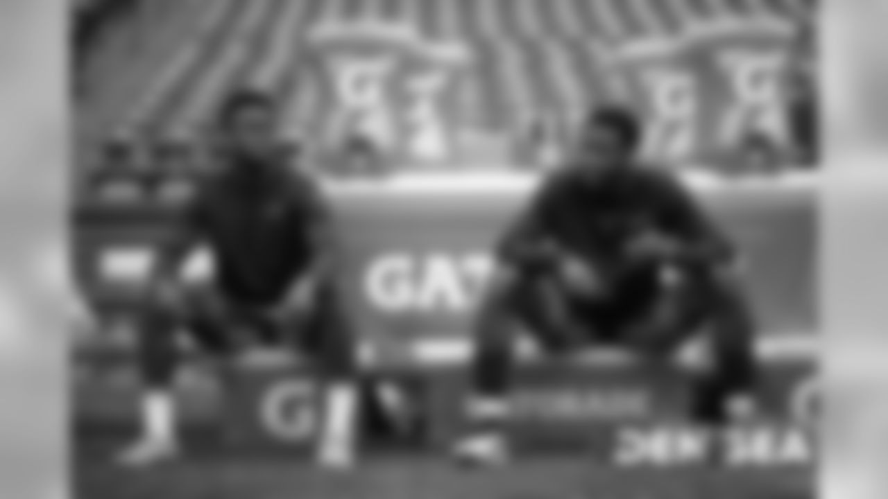 DaeSean Hamilton and Courtland Sutton before the NFL game against the Seattle Seahawks at CenturyLink Field in Seattle, Washington, August 08, 2019.