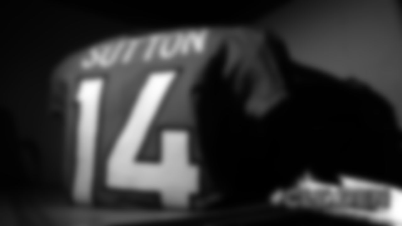 Courtland Sutton's jersey in the locker room before the Broncos' game against the Cleveland Browns at Empower Field at Mile High on November 3, 2019. (Photo by Ben Swanson)