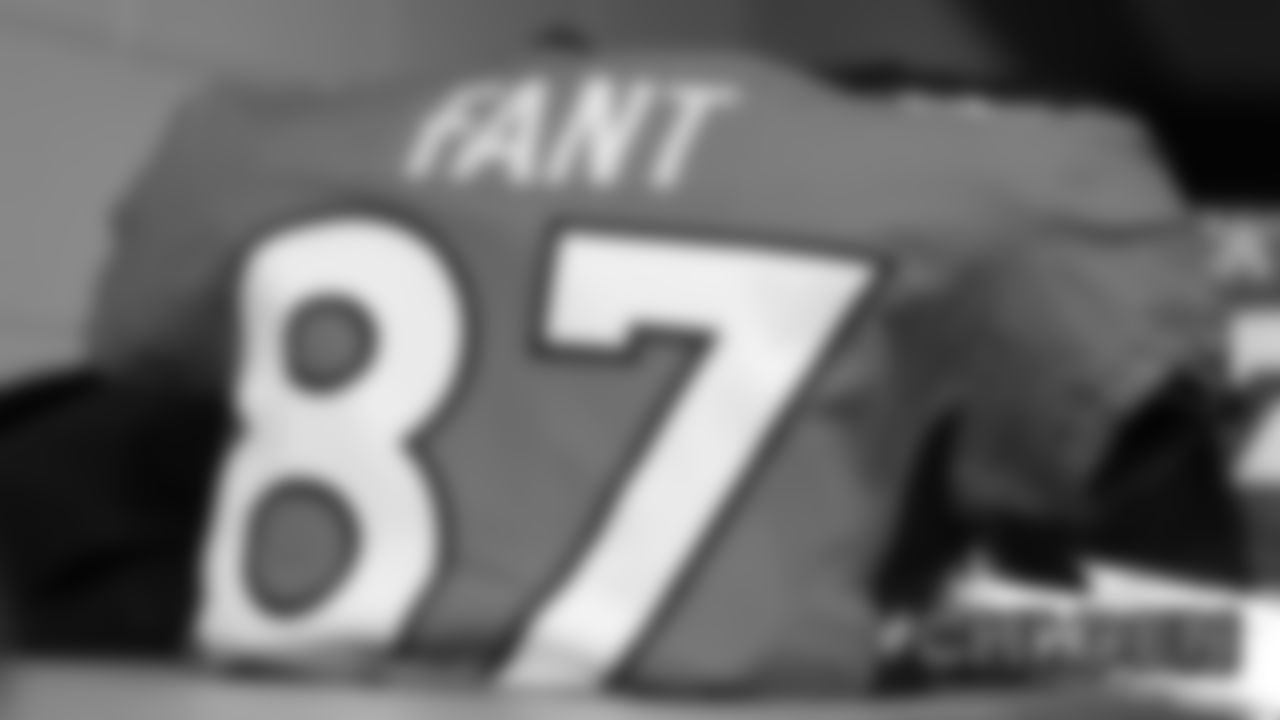 Noah Fant's jersey inside the locker room before the Broncos' Week 2 game against the Chicago Bears on September 15, 2019 at Empower Field at Mile High. (Photo by Ben Swanson)