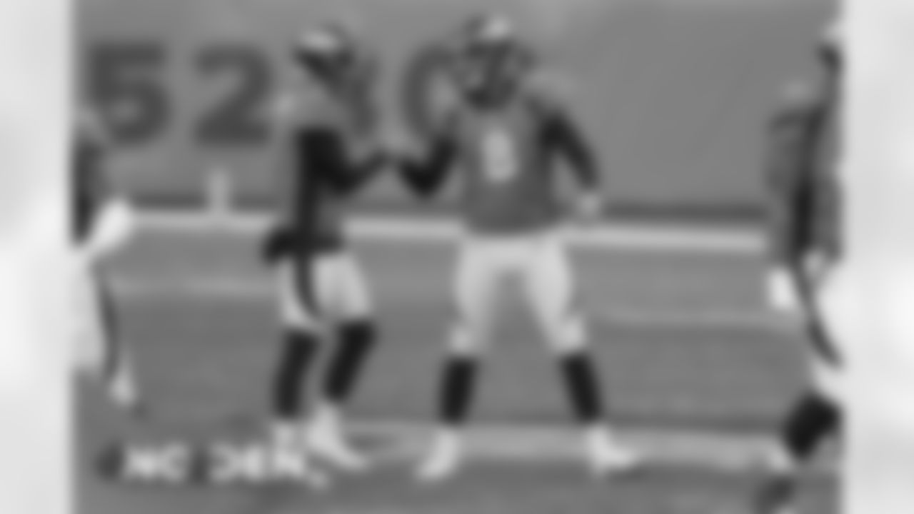 Denver Broncos placekicker Brandon McManus (8) and punter Sam Martin (6) celebrate after a field goal during the NFL game against the New Orleans Saints at Empower Field at Mile High in Denver, Colorado, November 29, 2020.
Photo by Gabriel Christus