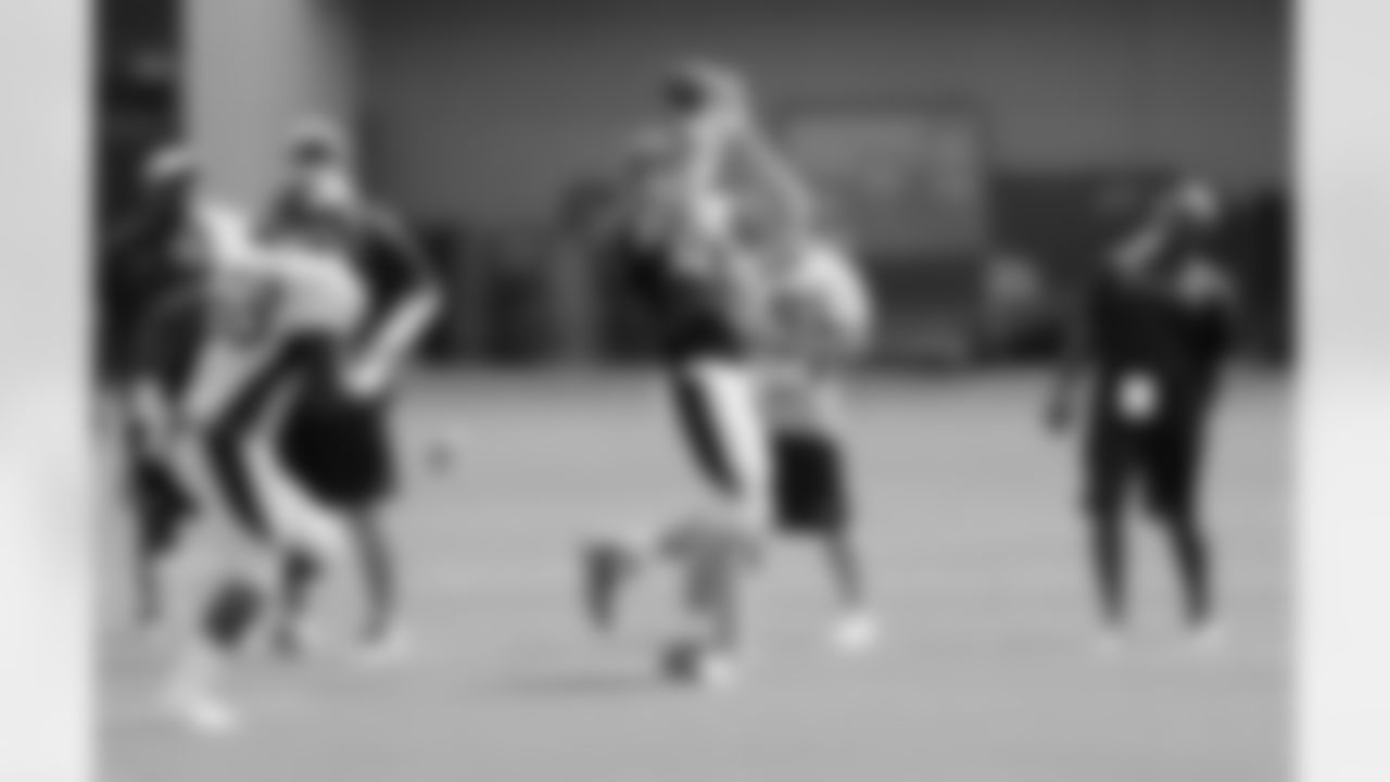 FB Chris Gronkowski looks back for the ball in the end zone.
