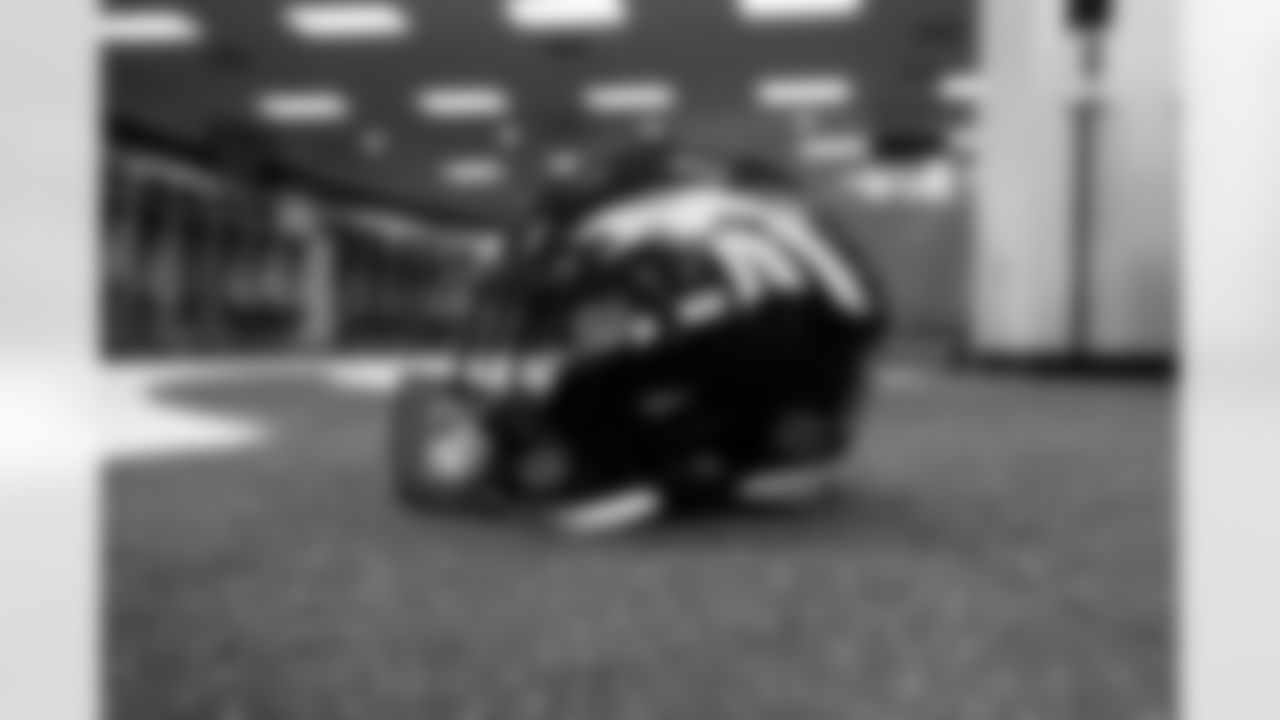 Tim PatrickÕs helmet ahead of the Broncos Week 14 game vs. the Lions at Empower Field at Mile High on December 12, 2021. The Broncos helmets included an 88 decal honoring former Broncos WR Demaryius Thomas.