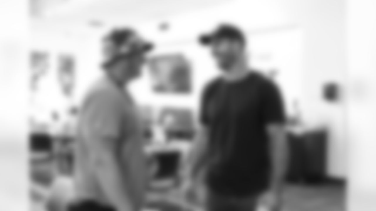 Eric Decker talks to Nathaniel Hackett during a visit to UCHealth Training Center on Thursday, September 8, 2022.
Photo by Gabriel Christus/Denver Broncos