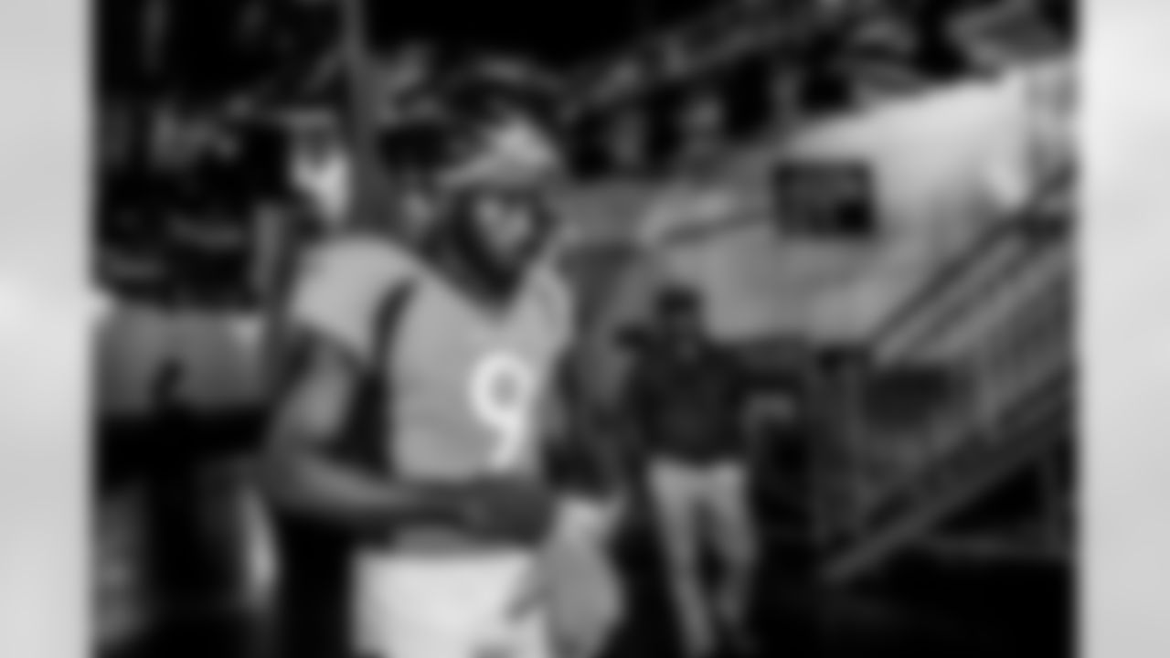Kendall Hinton in the tunnel during player and team introductions before the game against the Baltimore Ravens on October 3, 2021 at Empower Field at Mile High in Denver, Colorado. (Photo by Ben Swanson)