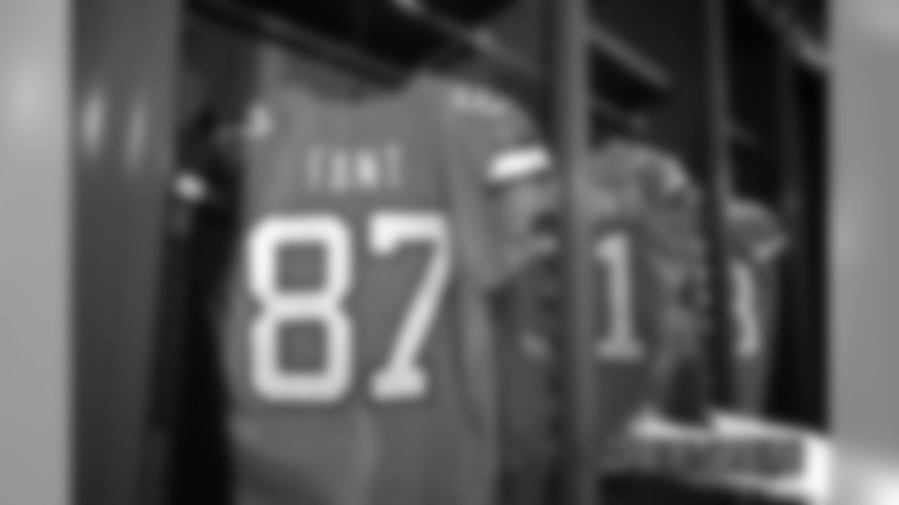 A preview of Noah Fant's Color Rush jersey during a photoshoot ahead of the team's Week 16 game against the Lions on December 18, 2019 at UCHealth Training Center. (Photo by Ben Swanson)