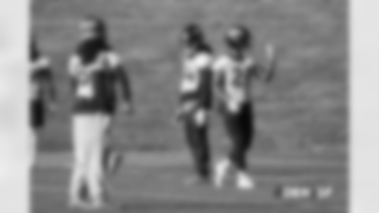 Brandon Marshall and Su'a Cravens during practice at UCHealth Training Center on December 7, 2018.