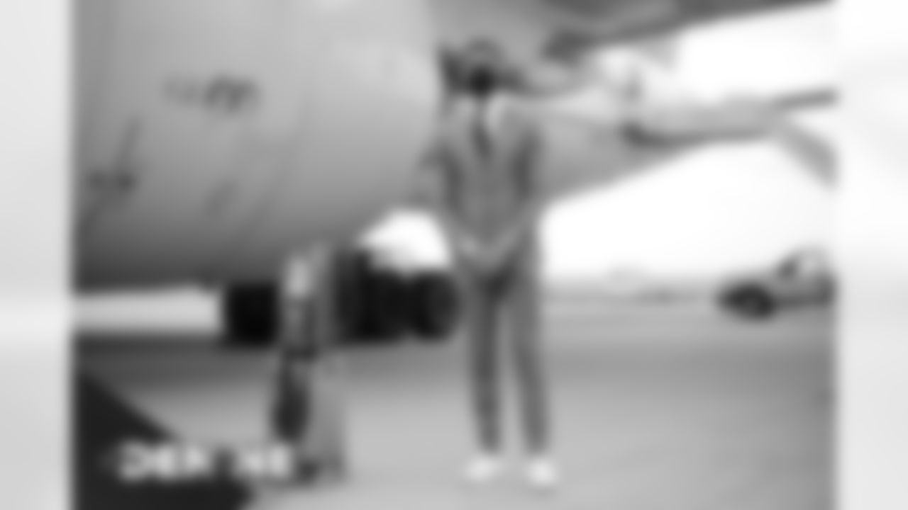 Justin Simmons on the tarmac at Denver International Airport on October 17, 2020 during the team's travel to New England for a Week 6 game against the Patriots. (Photo by Ben Swanson)