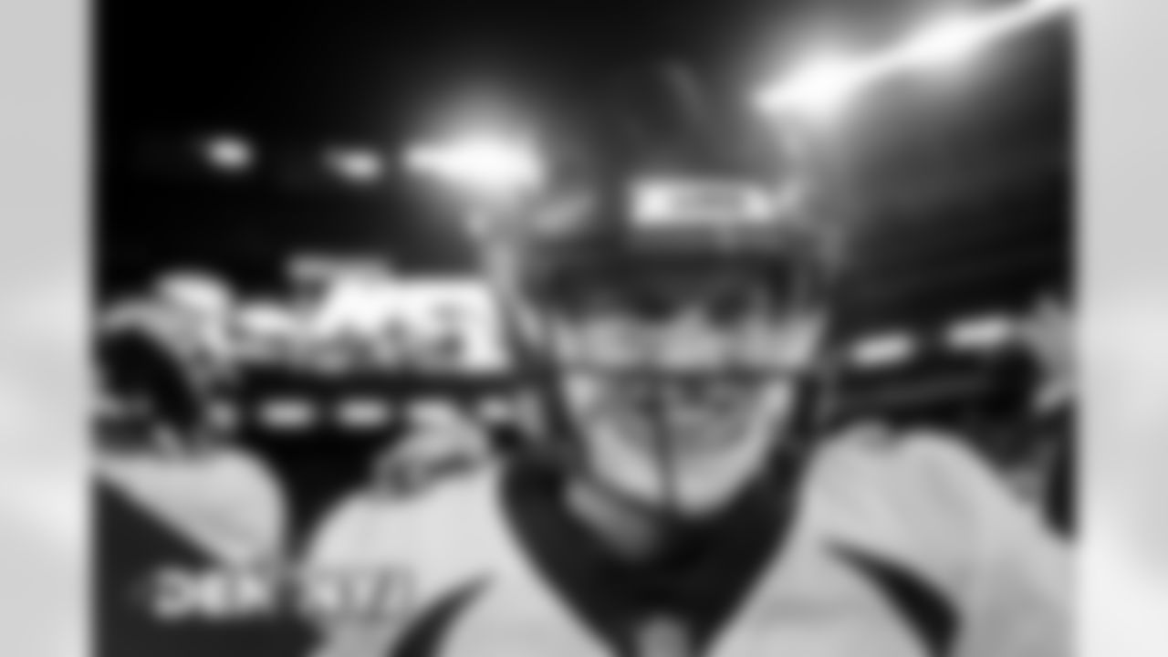 Brett Rypien smiles as he exits the team huddle during pregame warmups before the Broncos' Week 4 game against the New York Jets at MetLife Stadium in East Rutherford, New Jersey on October 1, 2020. (Photo by Ben Swanson)