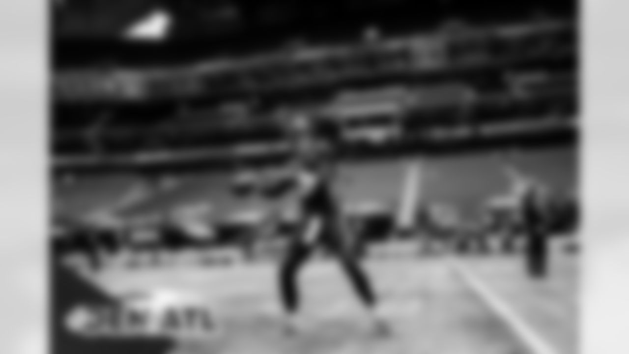 Drew Lock warms up before the Broncos' Week 9 game against the Atlanta Falcons at Mercedes-Benz Stadium in Atlanta, Georgia. (Photo by Gabriel Christus)