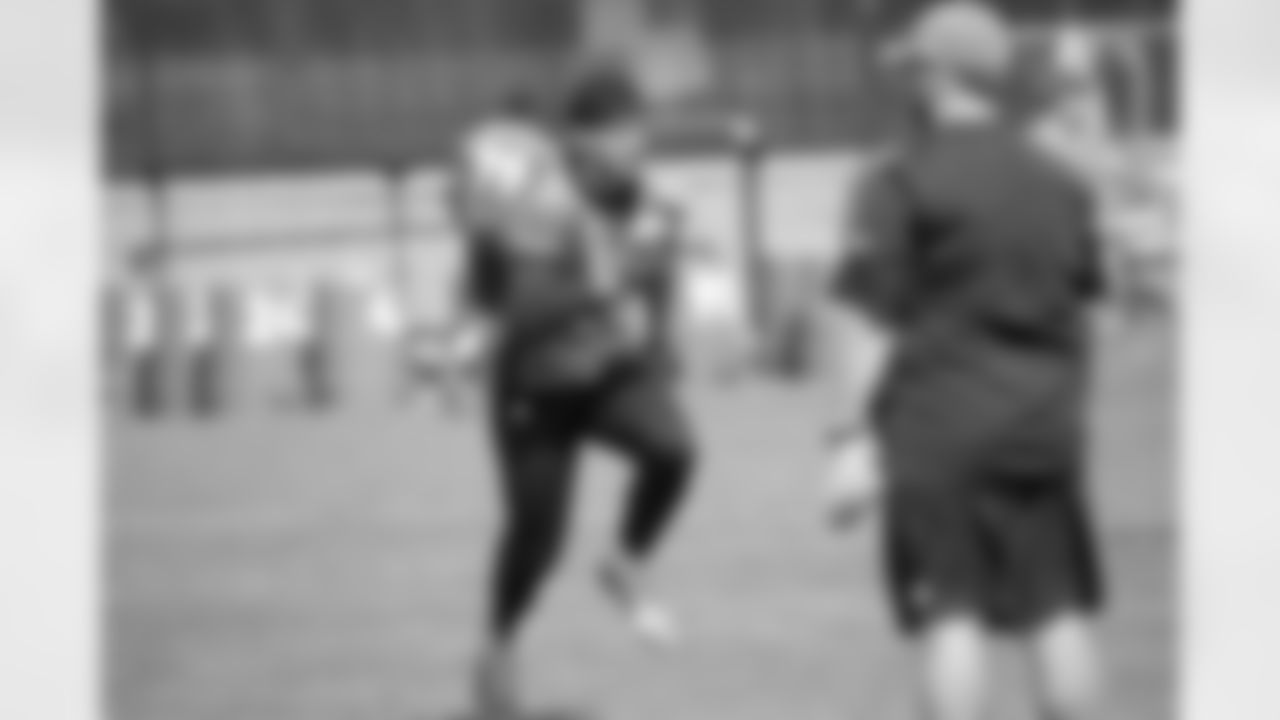 Wide receiver Jordan Leslie participates in on-field work during Phase II of the offseason program.