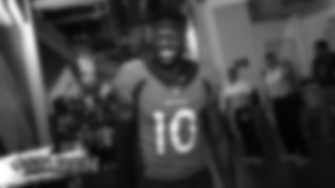 Emmanuel Sanders in the tunnel during team introductions before the Broncos' preseason game against the San Francisco 49ers on August 19, 2019 at Broncos Stadium at Mile High in Denver, Colorado.