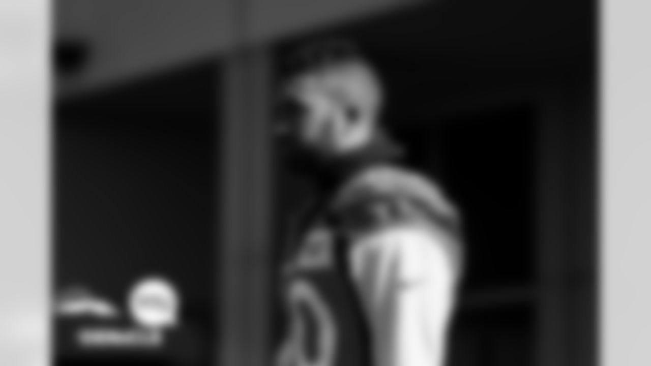 Justin Strnad walks out to practice at UCHealth Training Center in Englewood, Colorado on October 20, 2021. (Photo by Ben Swanson)