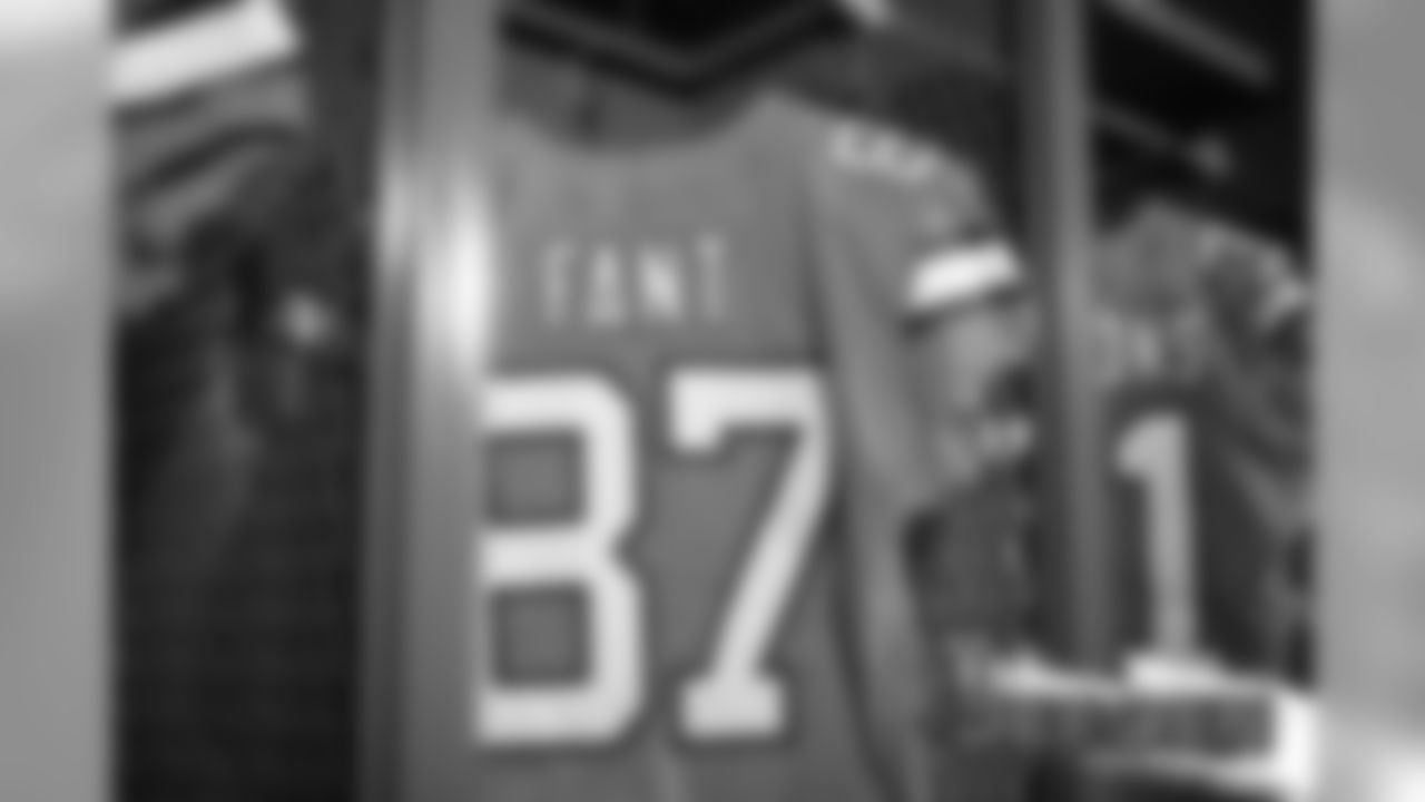 A preview of Noah Fant's Color Rush jersey during a photoshoot ahead of the team's Week 16 game against the Lions on December 18, 2019 at UCHealth Training Center. (Photo by Ben Swanson)