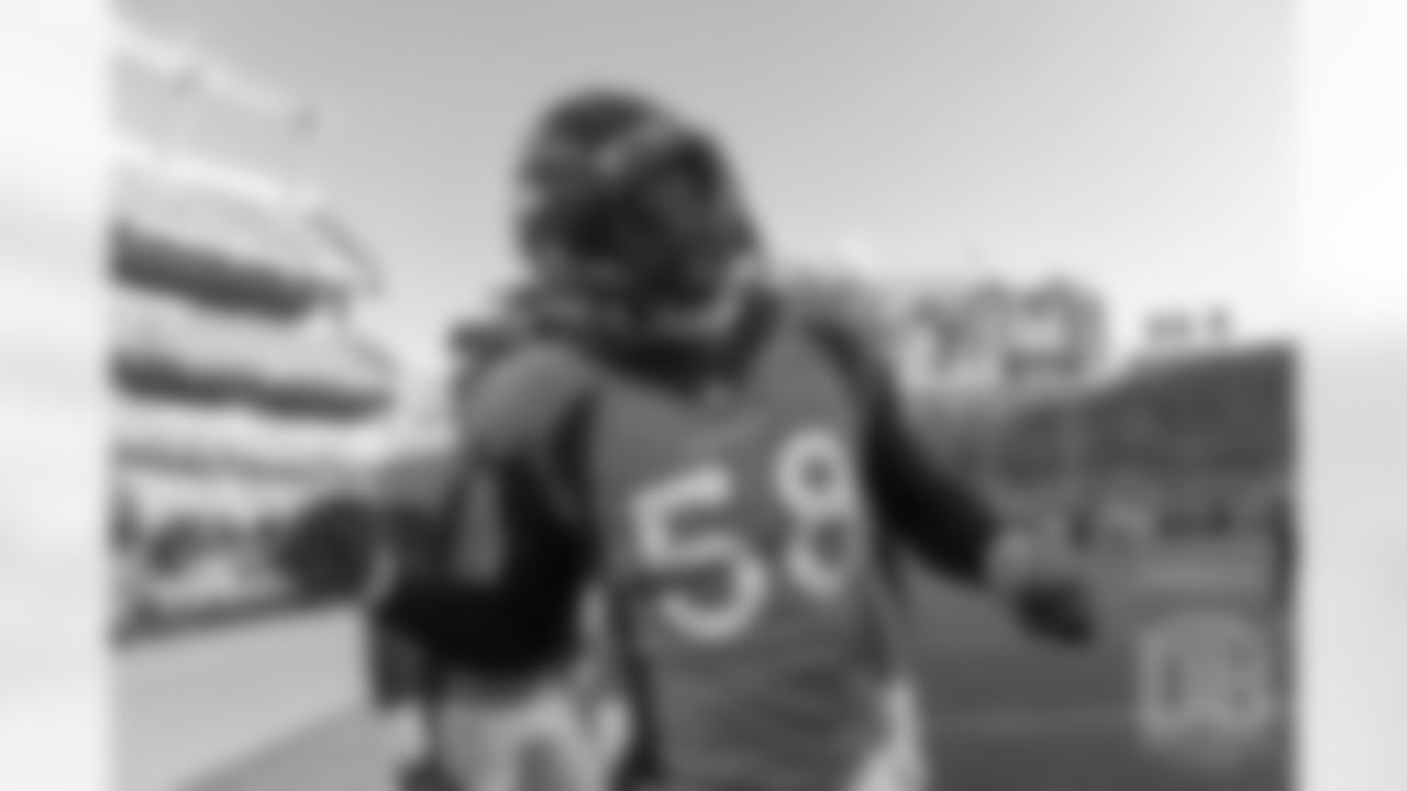 Von Miller before game action against the Minnesota Vikings during the NFL game at Broncos Stadium in Denver Colo. August 11, 2018.