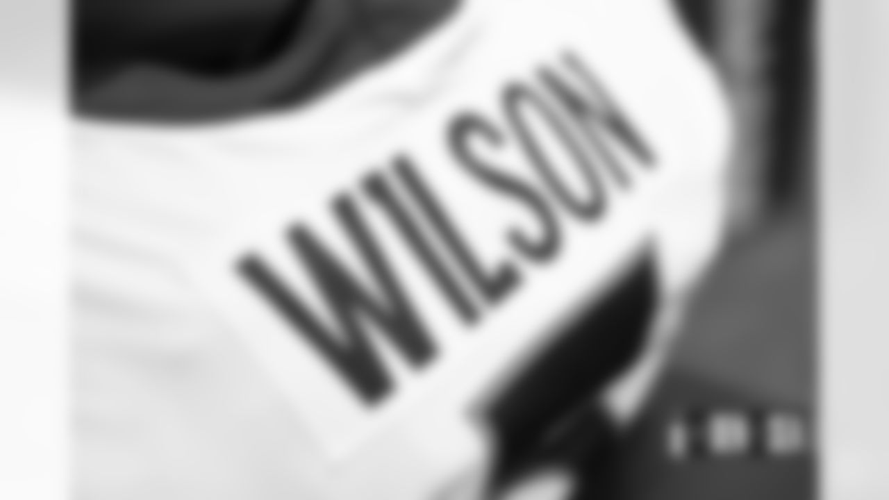 Russell Wilson's jersey in the locker room before the Broncos' Week 1 game against the Seattle Seahawks at Lumen Field in Seattle, Washington on September 12, 2022. (Photo by Gabriel Christus)