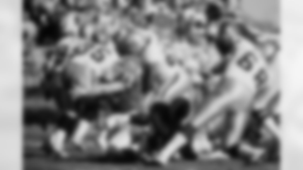 Karl Mecklenburg (77) of the Denver Broncos during the NFL game against the Los Angeles Raiders on September 24, 1989 at Mile High Stadium in Denver, Colorado.
Photo by Eric Lars Bakke