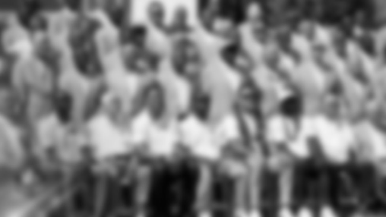 Hall of Famers line up during the Pro Football Hall of Fame group photo in Canton, Ohio, August 2, 2019.
