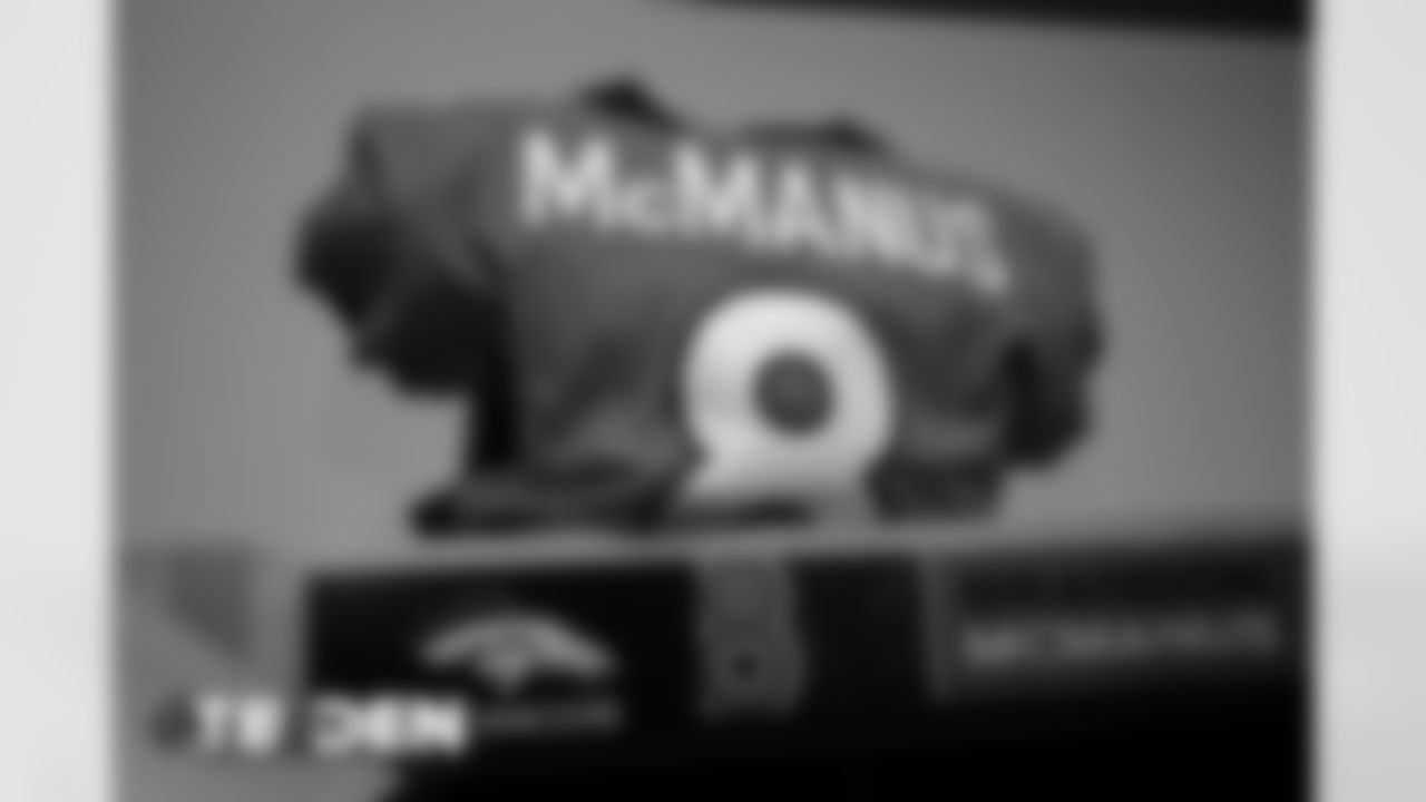 Brandon McManus's jersey in the locker room before the Broncos' Week 3 game against the Tampa Bay Buccaneers at Empower Field at Mile High on September 27, 2020. (Photo by Ben Swanson)
